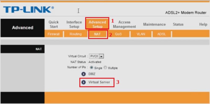 Nat port modem tplink adsl