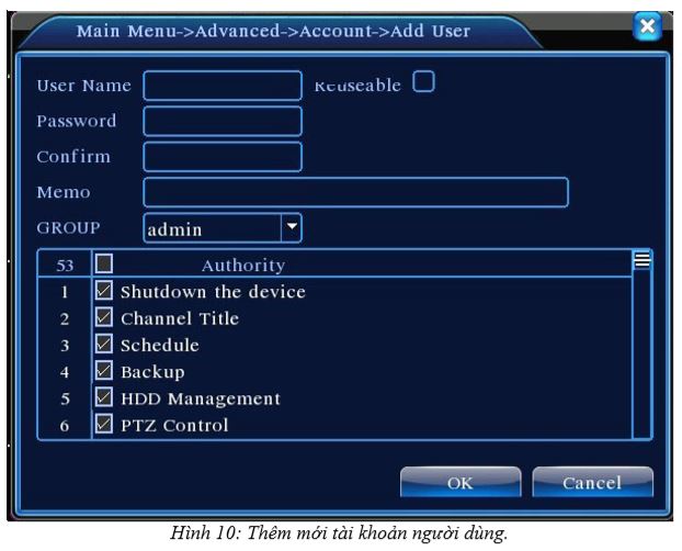 Thêm người dùng trên đầu ghi AHD Vantech