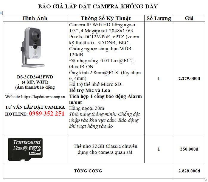 Báo giá camera không dây hikvision giá rẻ